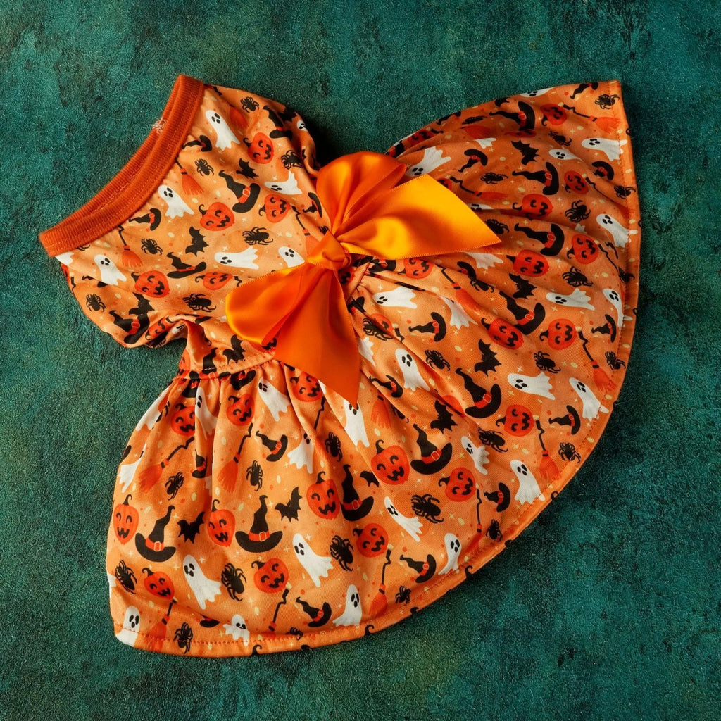 Orange polyester pet Halloween dress for dogs and cats in size M