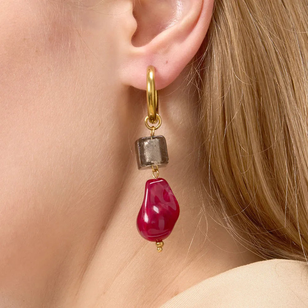 Geometric quadrilateral resin earrings with antique-style electroplated finish, women's jewellery