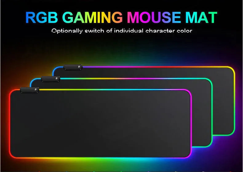 RGB gaming mouse pad in solid colour with non-slip rubber fabric base, sizes 250x300mm to 400x900mm, 3mm or 4mm thick