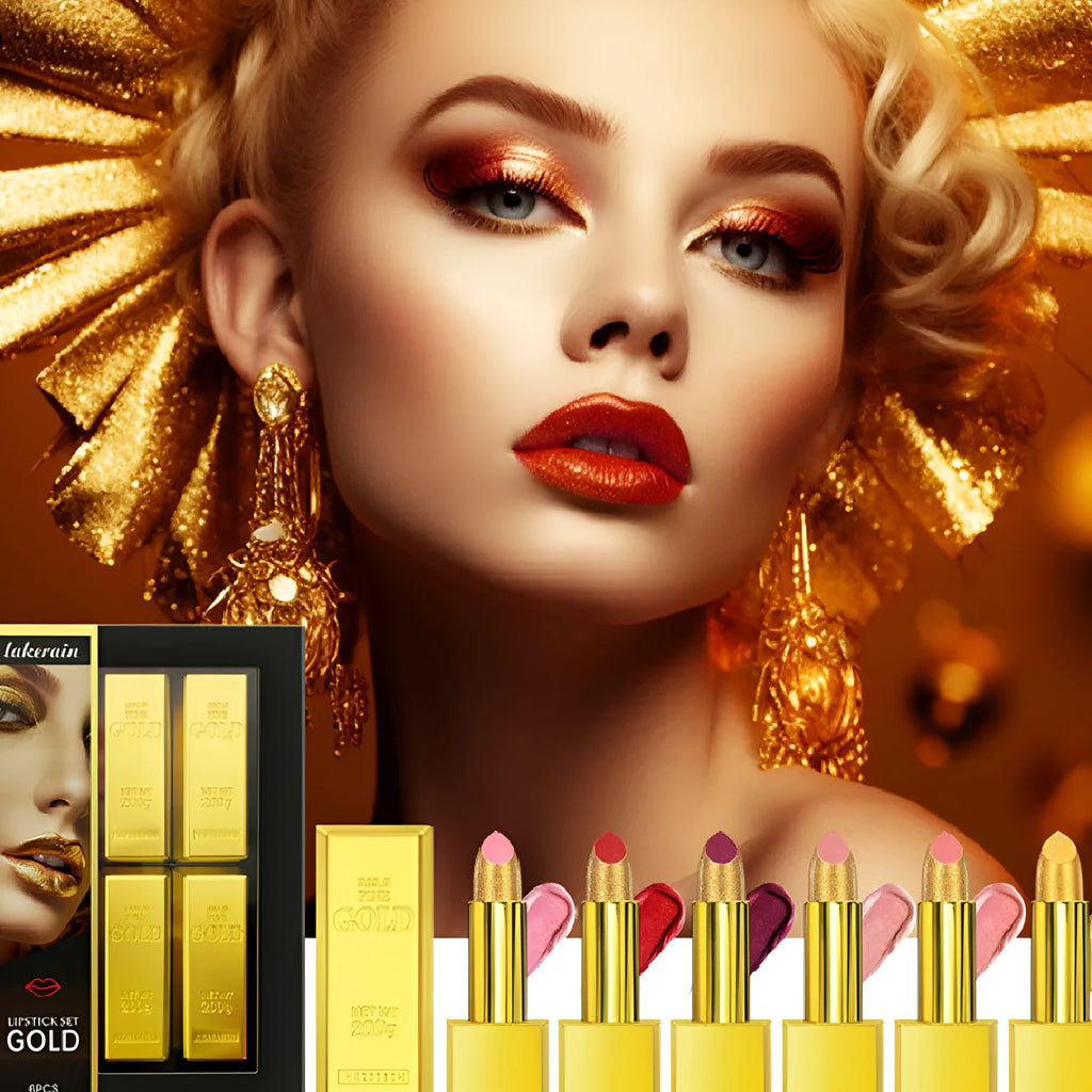 Gold brick tube design lipstick kit with 6 colour lipsticks in a set