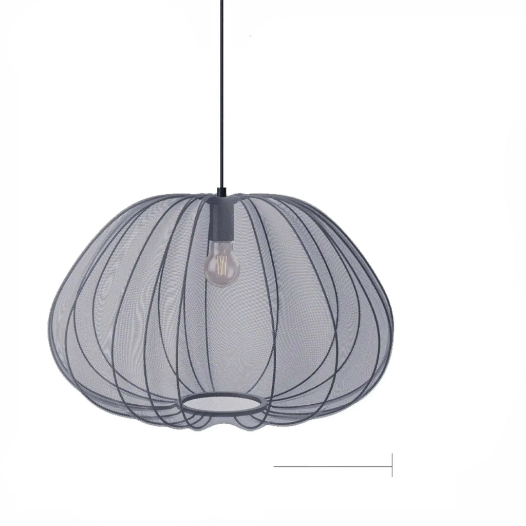 Japanese style branch pendant ceiling lamp in iron, shown in a grey-blue finish with LED lights illuminated.
