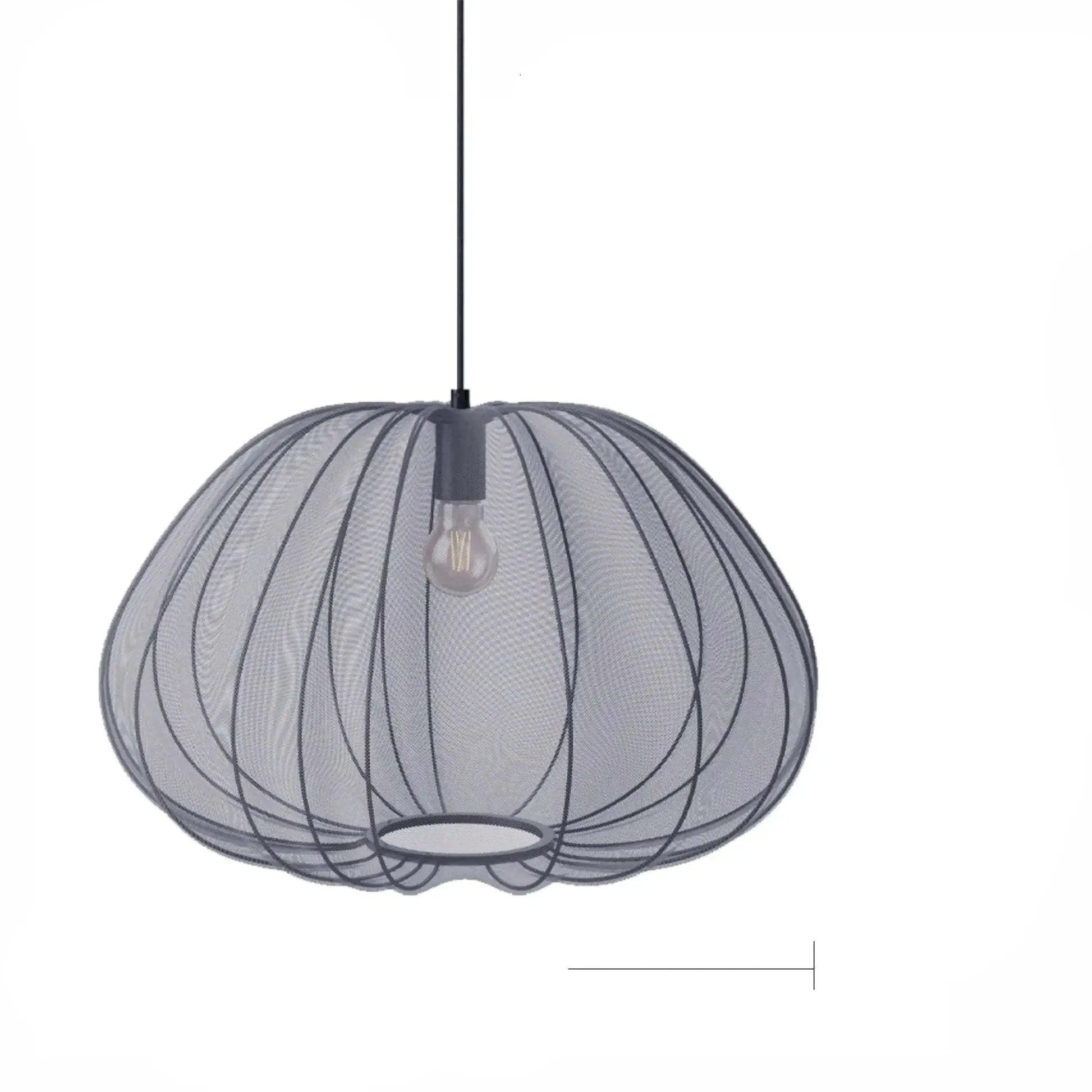 Japanese style branch pendant ceiling lamp in iron, shown in a grey-blue finish with LED lights illuminated.