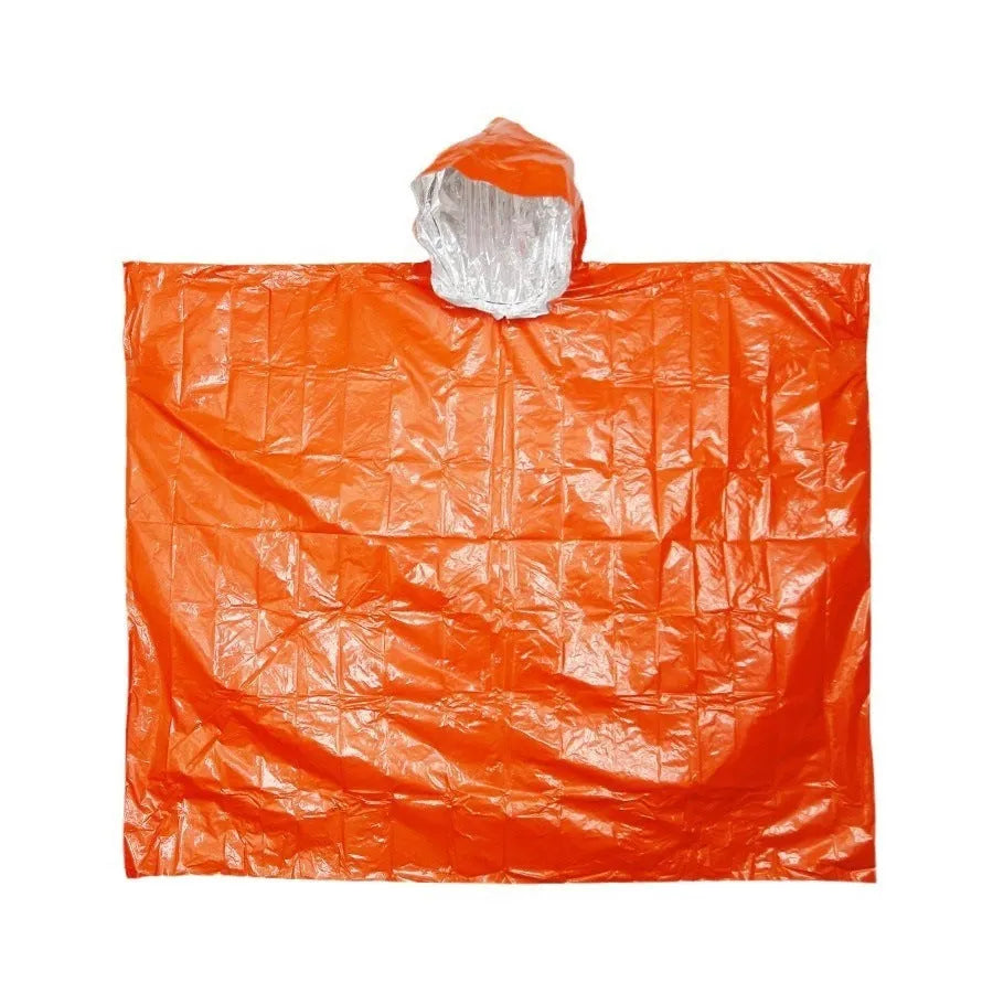 Waterproof military hooded raincoat in orange and army green, 100x120cm, for outdoor survival use