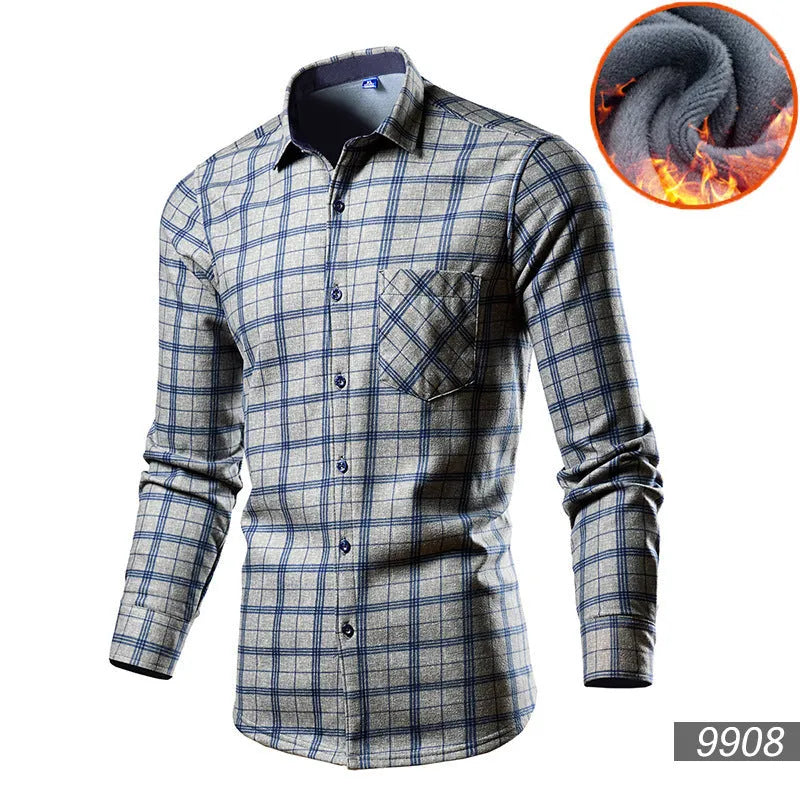 Men's loose fit fleece-lined cardigan shirt in a cotton blend fabric, shown in a solid colour.