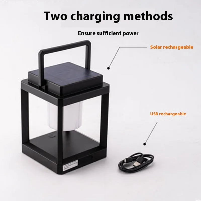 Outdoor USB handheld multifunctional charging ambient light lantern with black cover and white shell