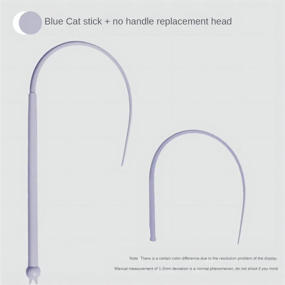 Simulated mouse tail cat toy with long silicone tail and cat head handle for interactive pet play