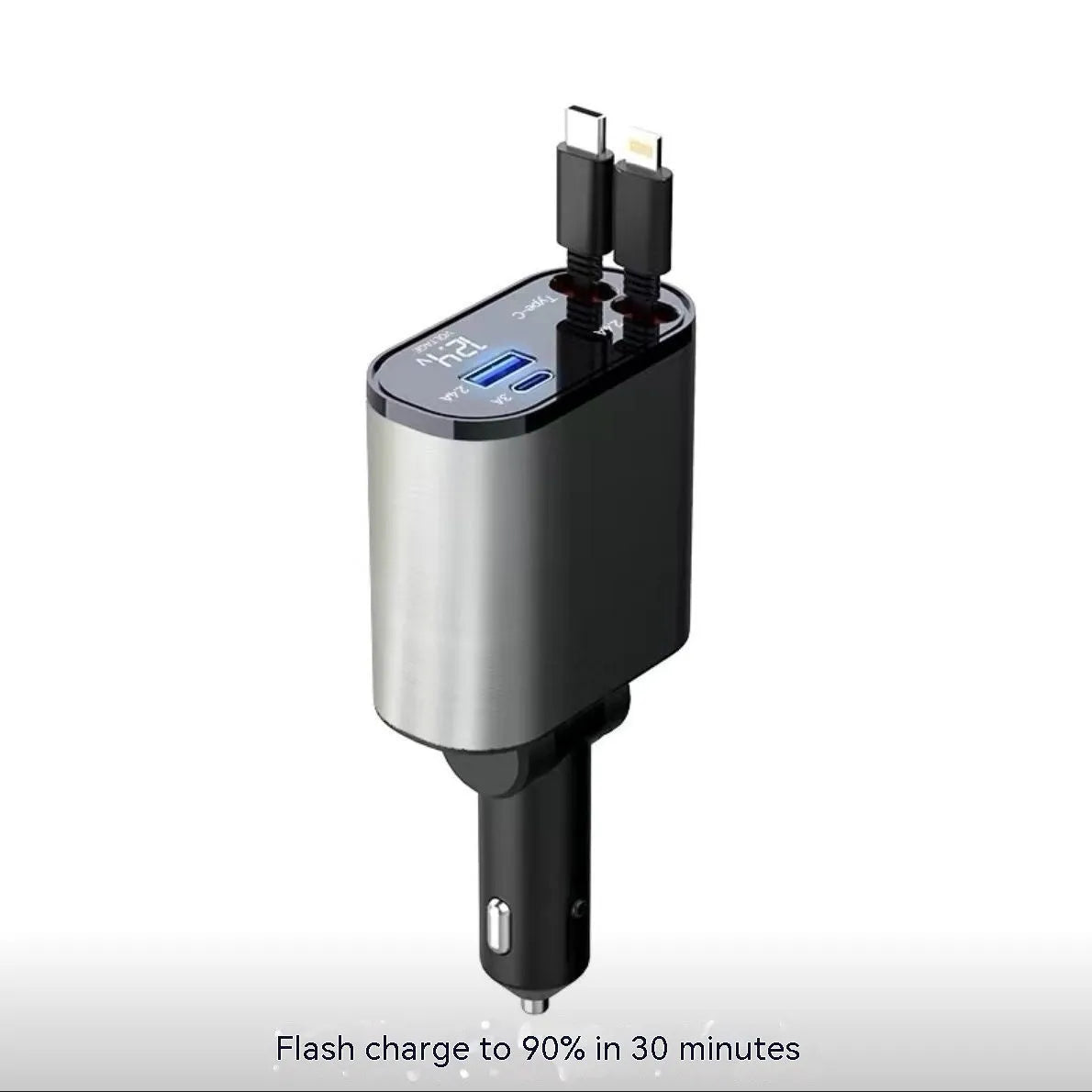 Automatic retractable vehicle charger with headband and multi-port plug for cigarette lighter socket