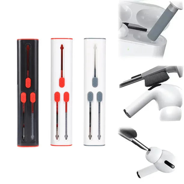 White and red cleaning pen for AirPods Pro with metal pick, brush, and sponge heads.