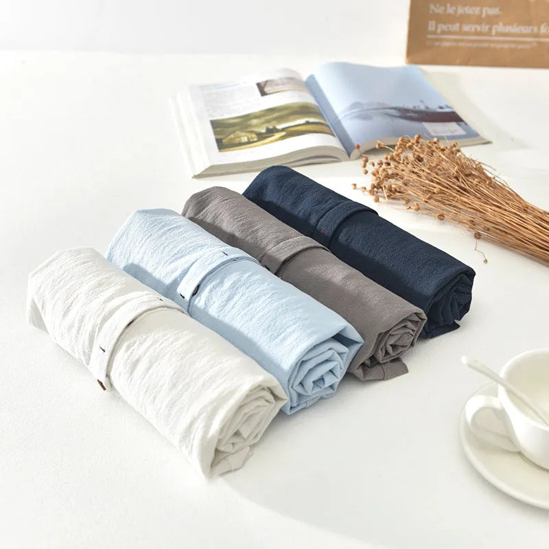 Men's ice silk linen stand collar T-shirt in solid colour with button decoration, loose fit, short sleeves