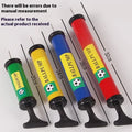 A plastic manual hand pump for inflating sports balls and balloons, shown in a mixed colour.