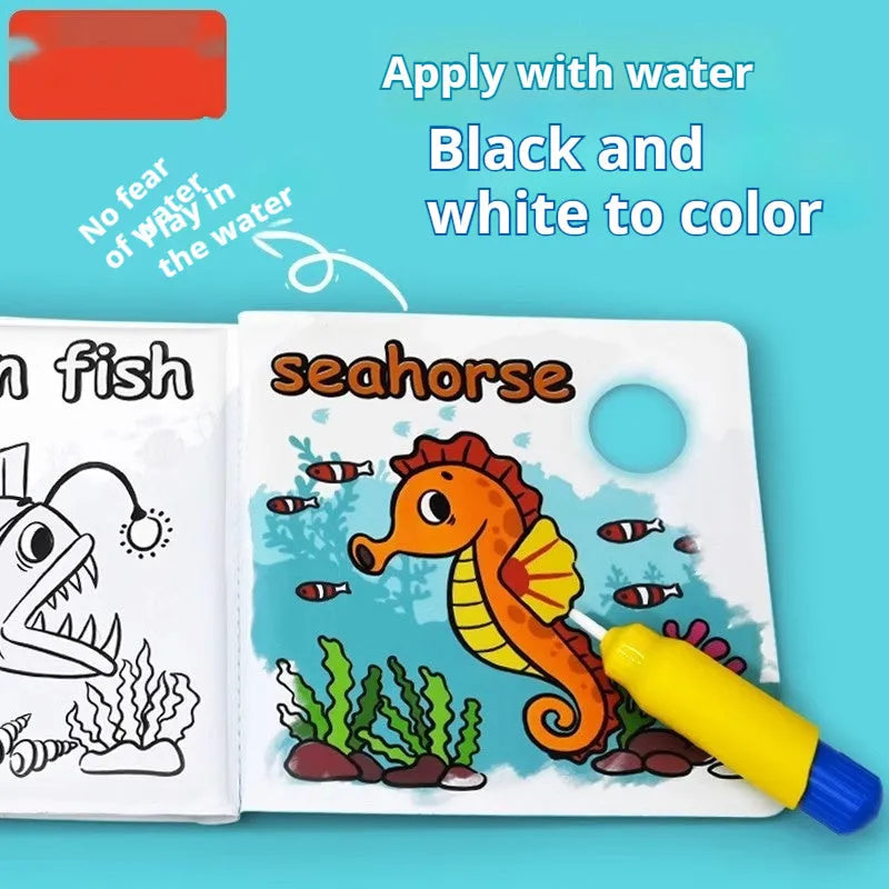 Magic water painting colour changing bath book for babies 0-3 years, PEVA tear-proof waterproof, animal design