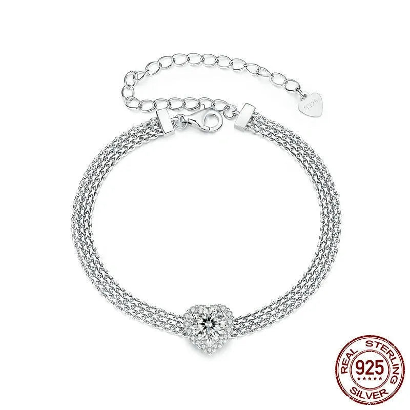 S925 sterling silver love woven bracelet with 1 karat moissanite stone, electroplated, MSB019 colour