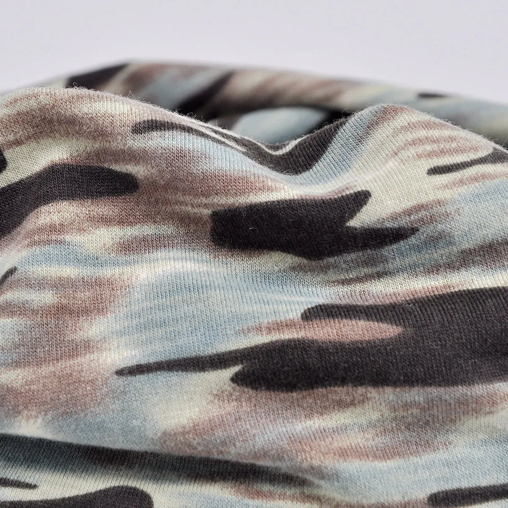 Unisex cotton camouflage beanie hat in khaki colour, plain weave, size 28x29cm