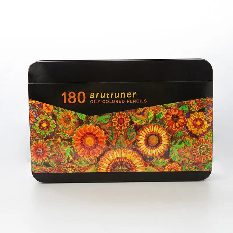 180-colour oil-based pencils with wooden casings and multi-colour brush pens in iron box