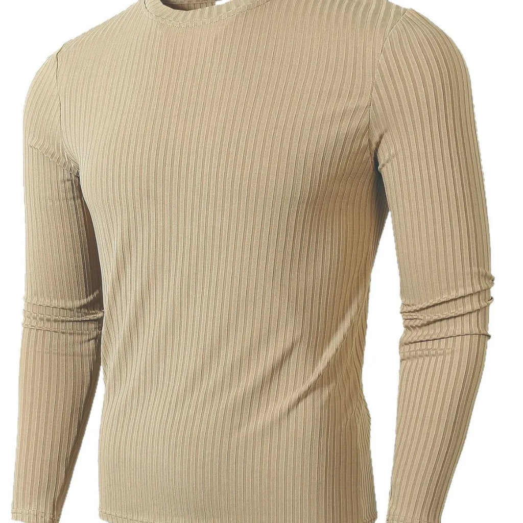 Men's high elastic breathable long sleeve top in solid colour, polyester fabric, five colours available black white khaki red navy blue