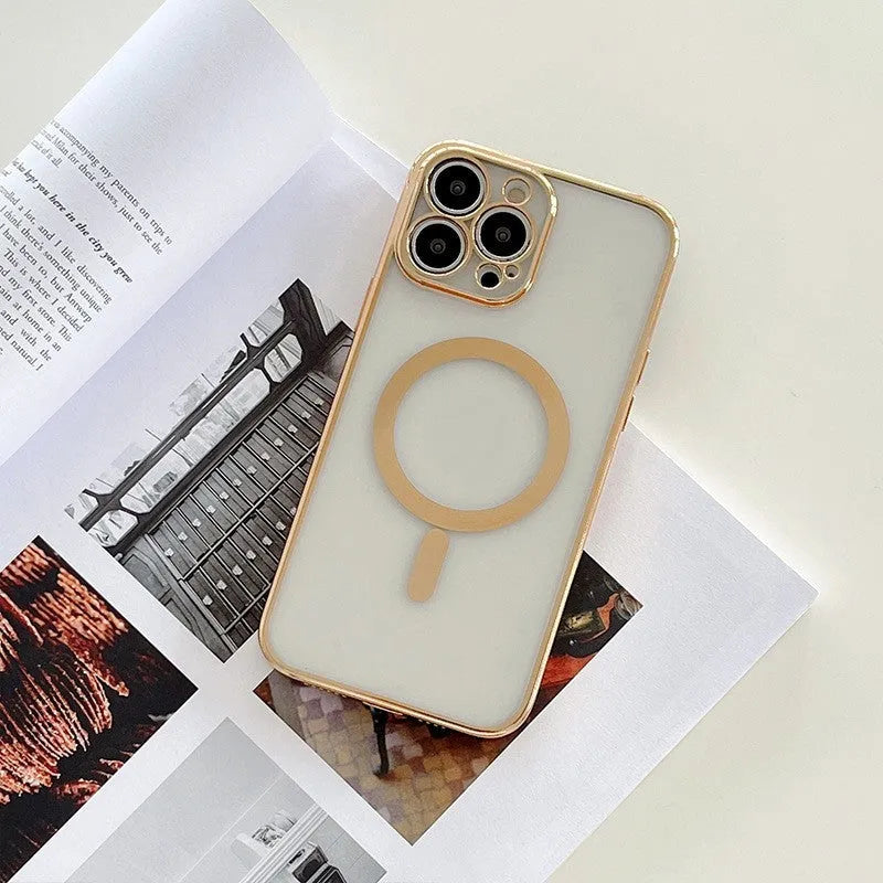 Magnetic charging phone case with plated frame in solid colour for iPhone 11-14 series