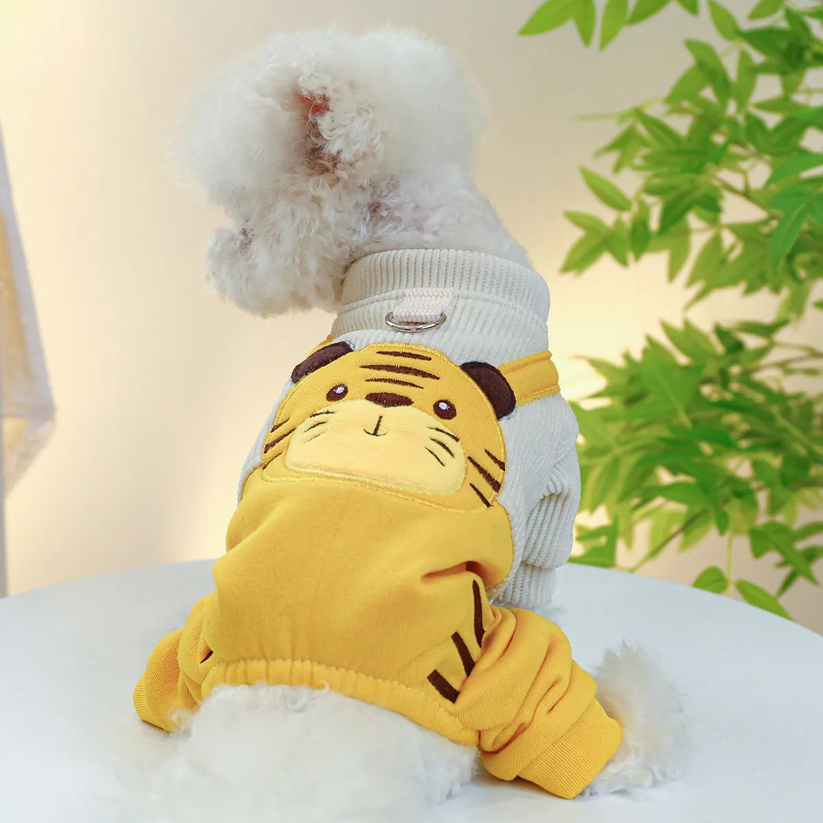 Corduroy little tiger overalls suspender pants for dogs, polyester, available in XS to XL sizes