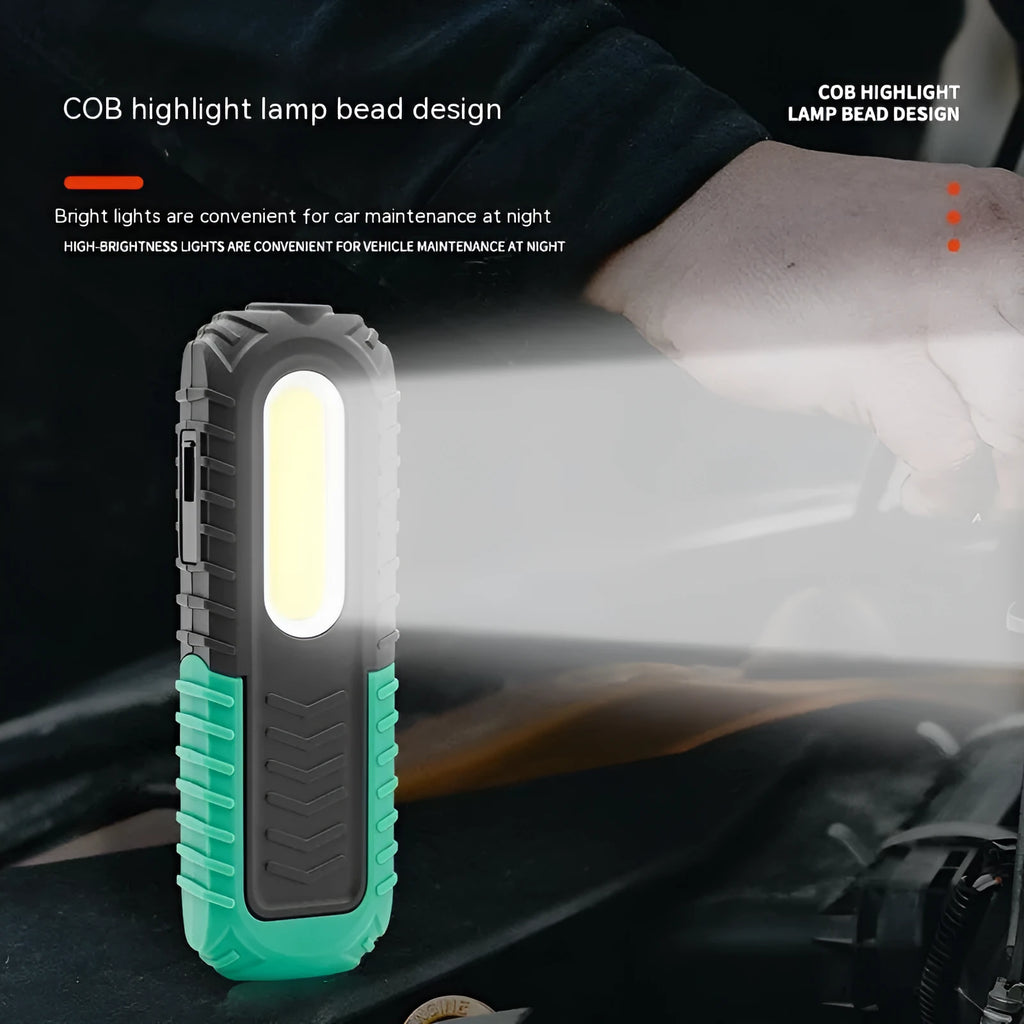 Black and green auto repair work light with PET coating and USB charging port for vehicle inspection