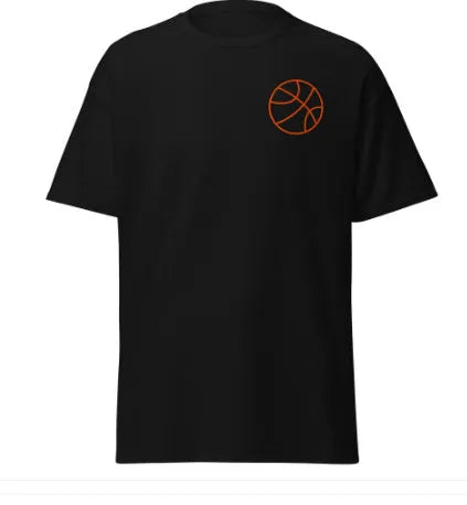 Men's maroon polyester mesh short-sleeved t-shirt with a ball pattern, laid flat.