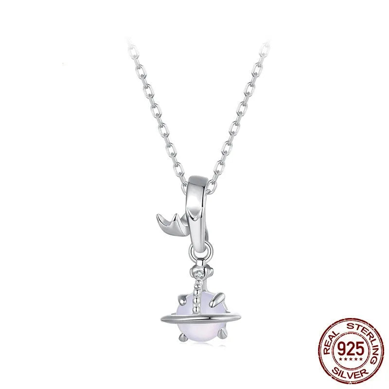 S925 silver planet-shaped spacer bead pendant with electroplated finish colour SCC3027 for DIY bracelet stringing