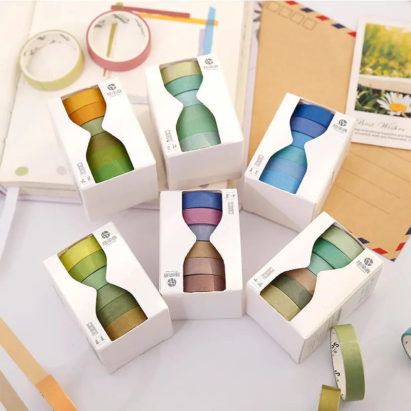 Six rolls of solid colour decorative tape with 24 solar term designs for manual ledger and album use