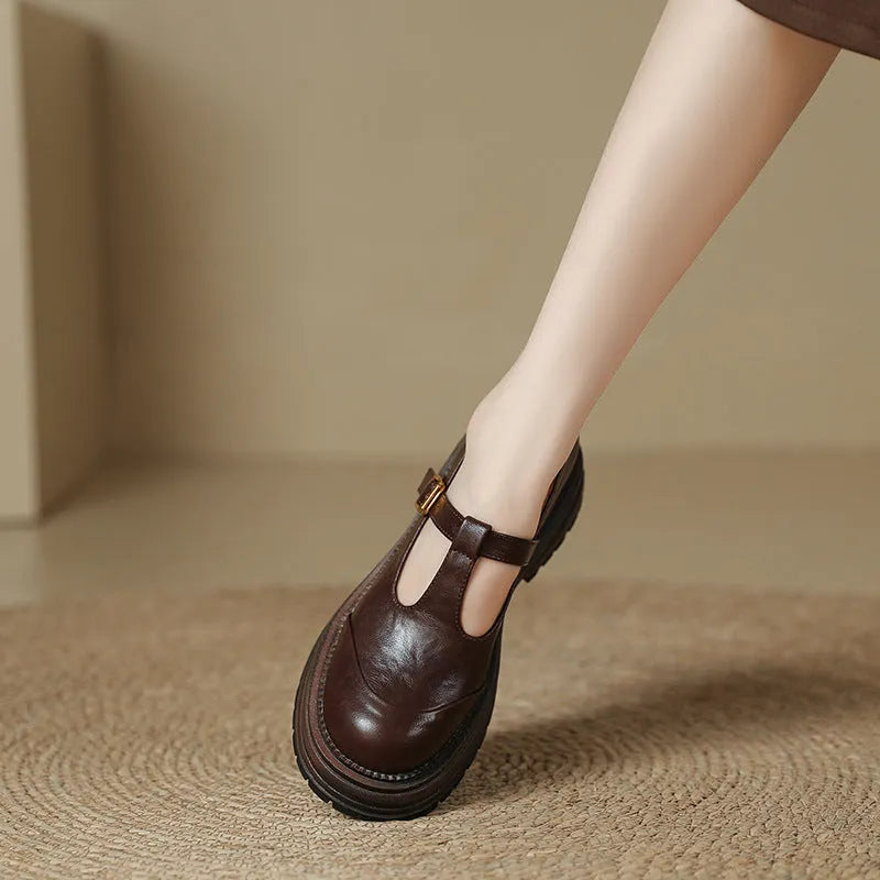 Vintage Mary Jane T-strap pumps for women, round toe, mid heel, buckle closure, black microfiber
