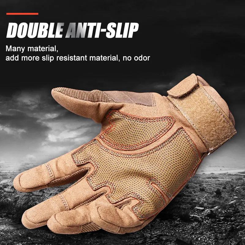Tactical half-finger gloves with rubber knuckle guards in black colour on a dark background