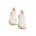 Women's grey and pink retro sneaker with low-top design and round toe