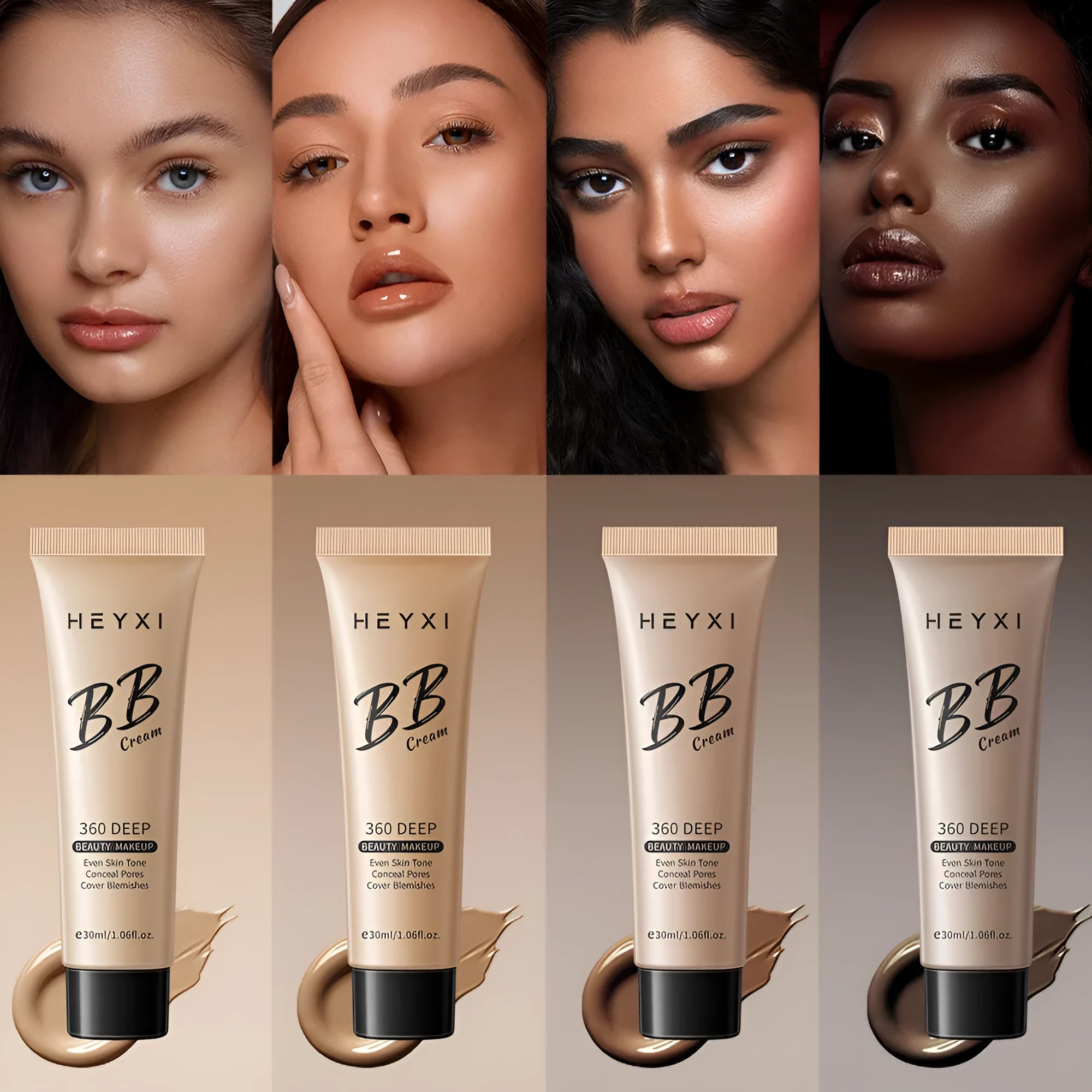 Waterproof sweat-proof BB cream bottle in one of four shades: 01, 02, 03, or 04.