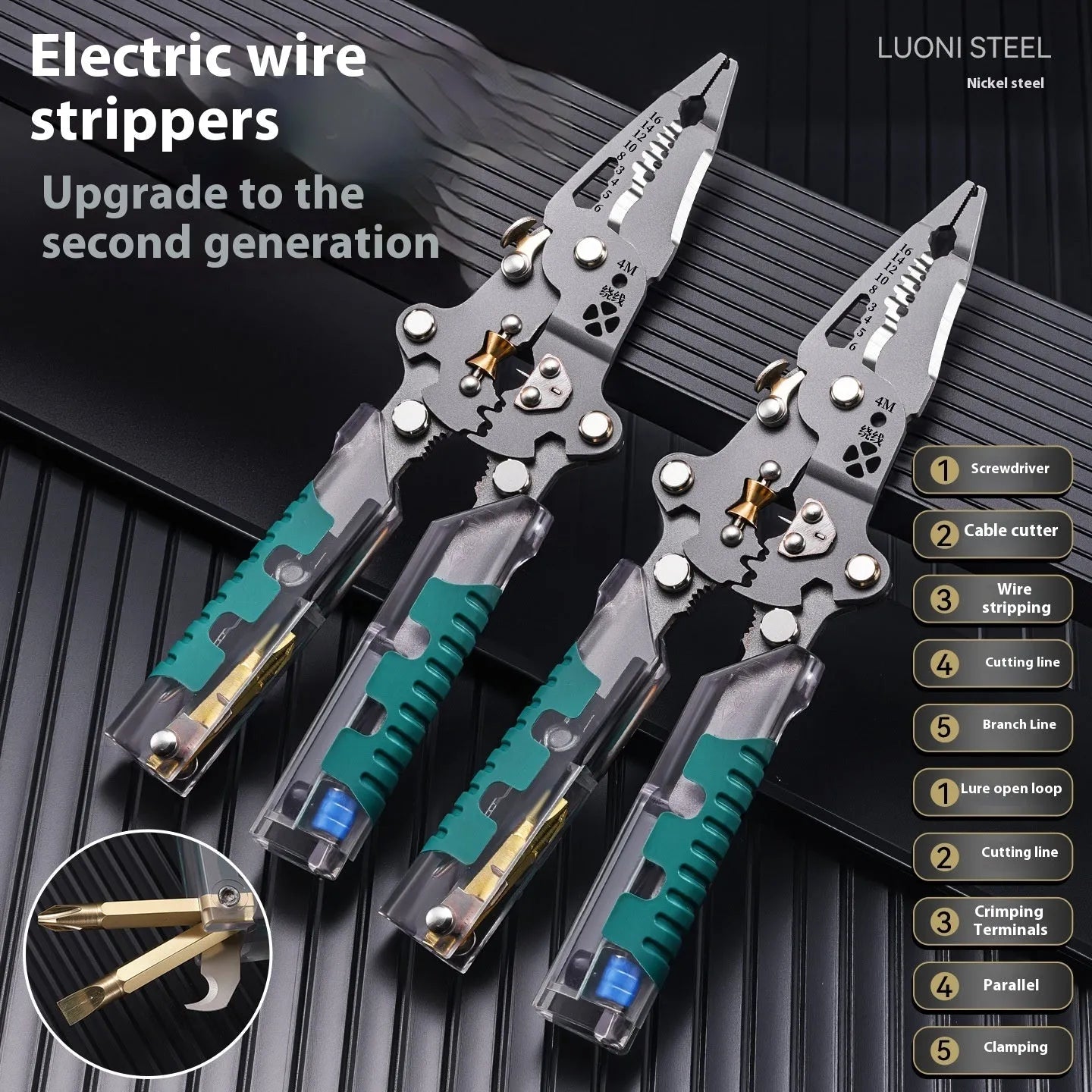 Electricians' pliers wire stripper with pointed design and rust prevention cutting edge