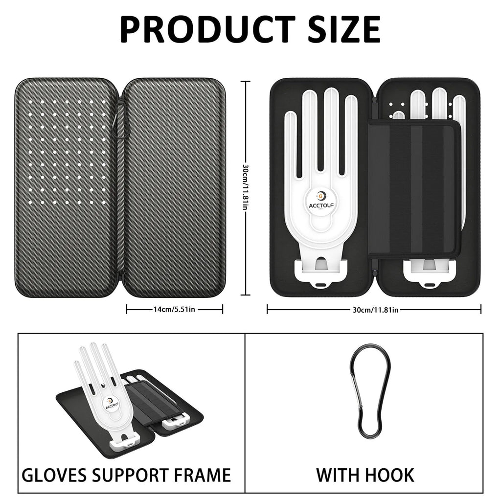 Silver grey golf double glove storage bag with two integrated marking brackets for organised accessory storage