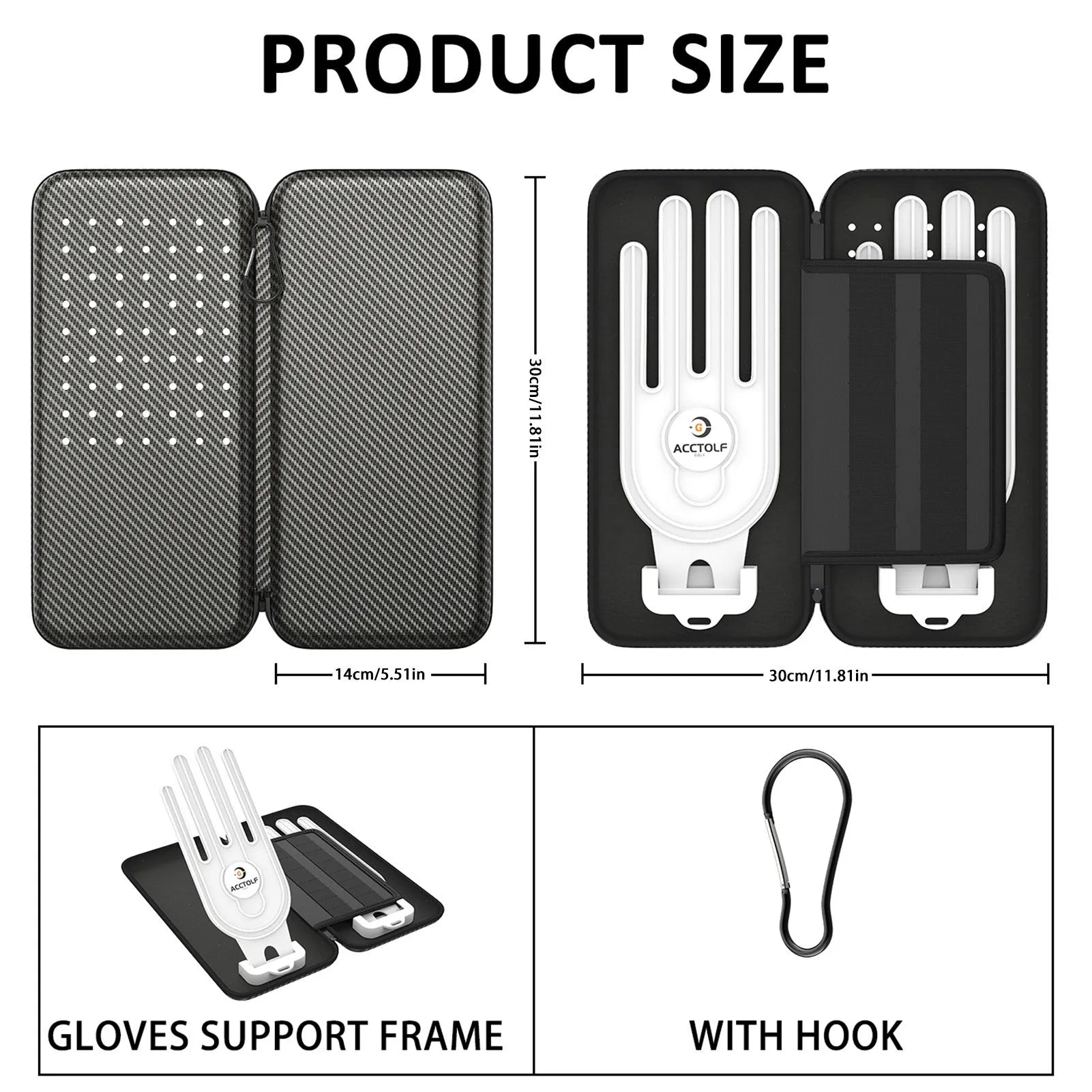 Silver grey golf double glove storage bag with two integrated marking brackets for organised accessory storage