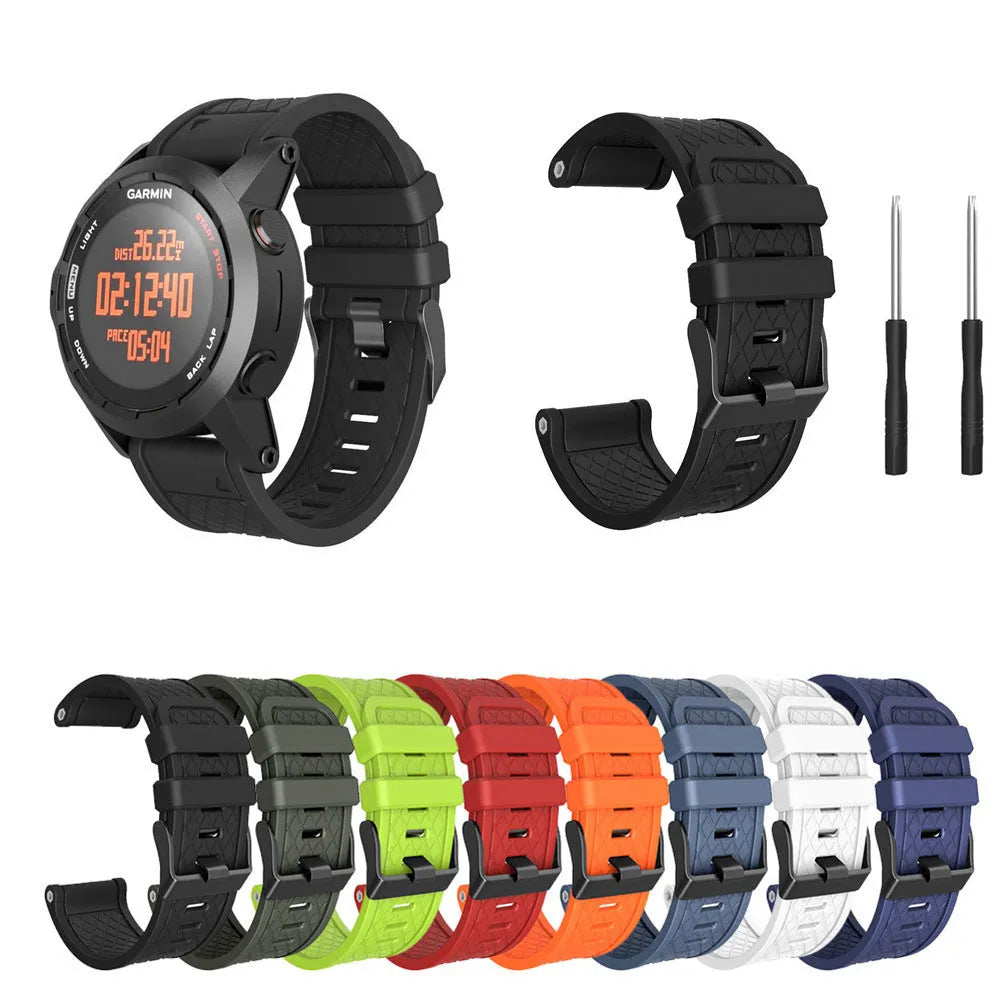 Black silicone sports watch strap with stainless steel watch-button for Jiaming watches, 26mm width