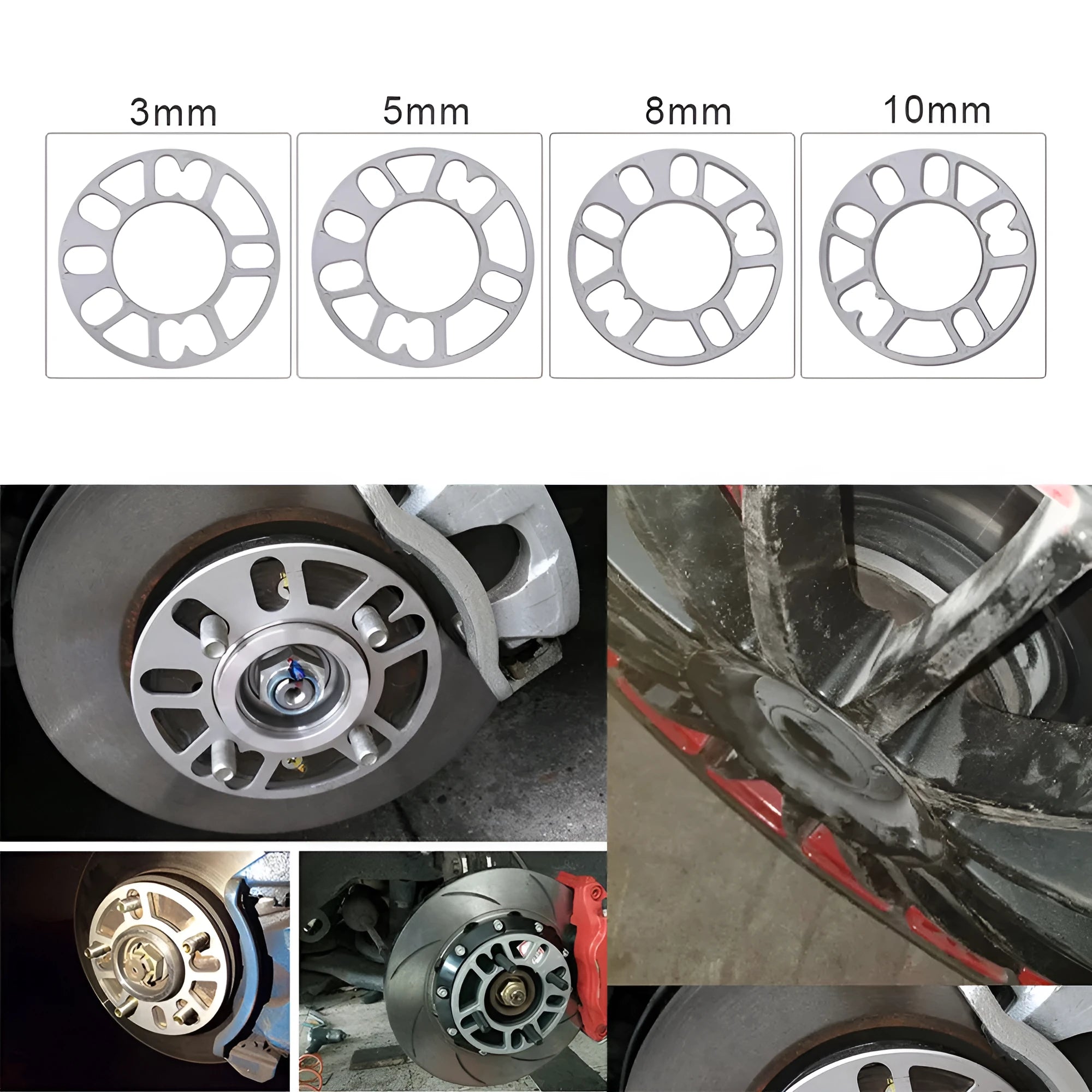 Aluminium hub centric wheel spacer gasket for car modification in 3mm 5mm 8mm 10mm thicknesses.