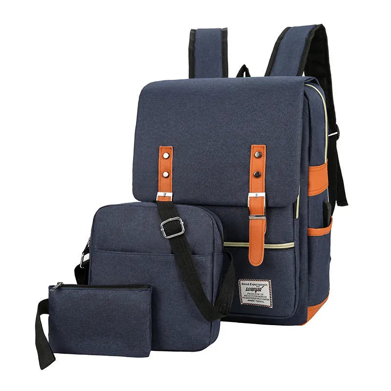 Three-piece business computer backpack in Oxford cloth with curved shoulder straps