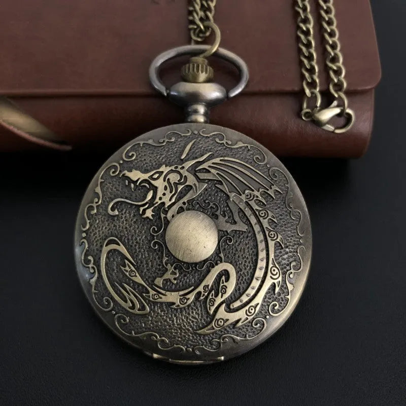 Dragon bone stone bronze pocket watch 13mm thick casual British clothing accessory