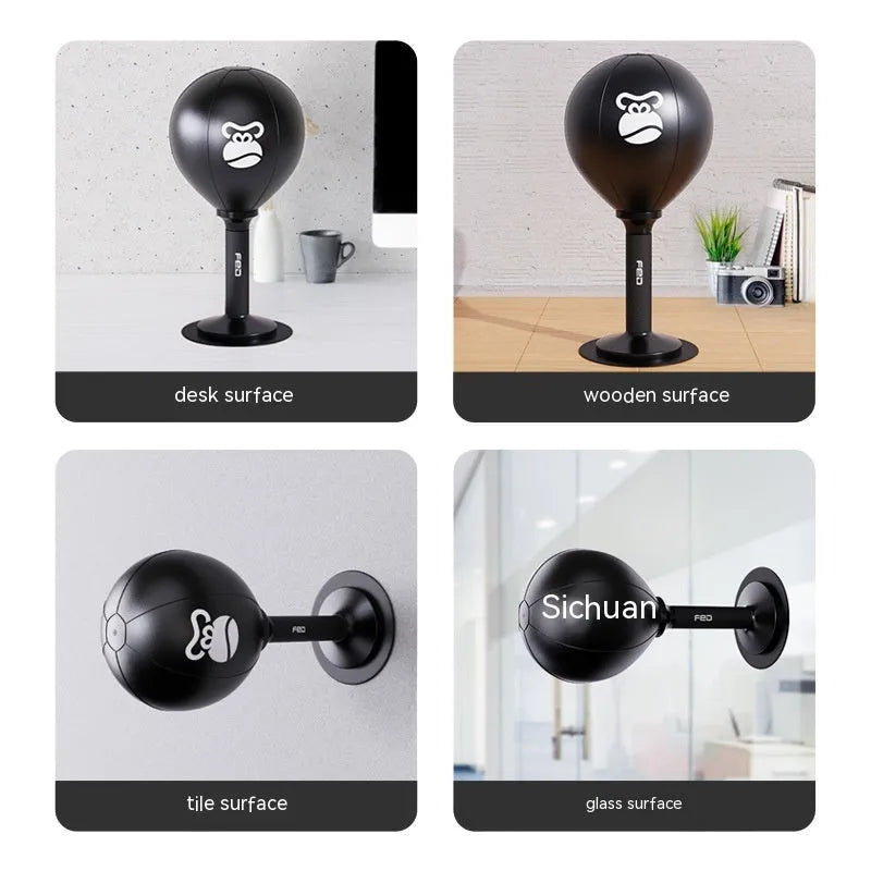 Desktop speed ball with PU ball, vertical connecting rod, base, and pump in Cool Bear, Ruffle Monkey, or Small Monster colours