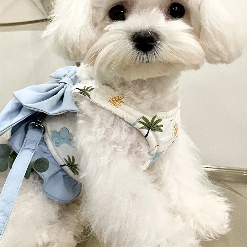 Dog chest harness with three-purpose hand rope, half vest style, bow detail, in Sky Blue colour