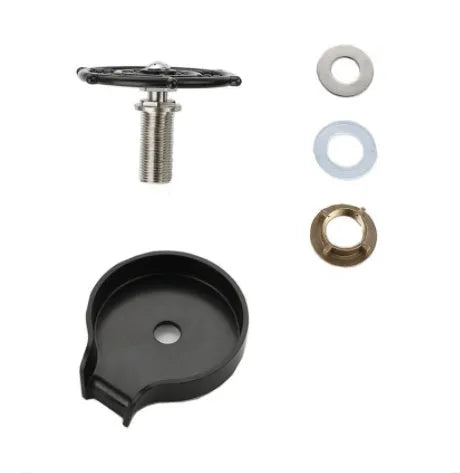 Black automatic stainless steel glass washer with copper head on ABS base and hose.