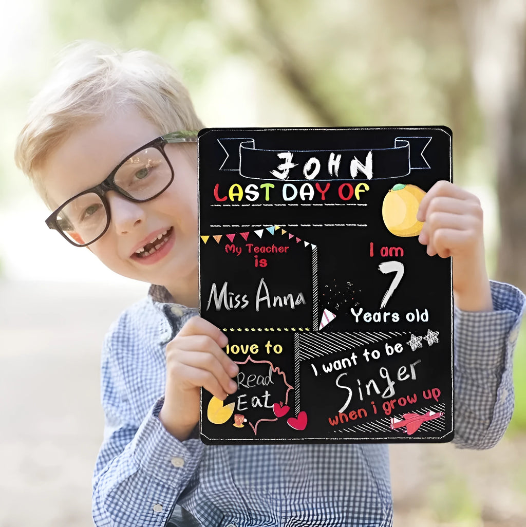 Wooden first day of school blackboard photo prop with modern simplicity design