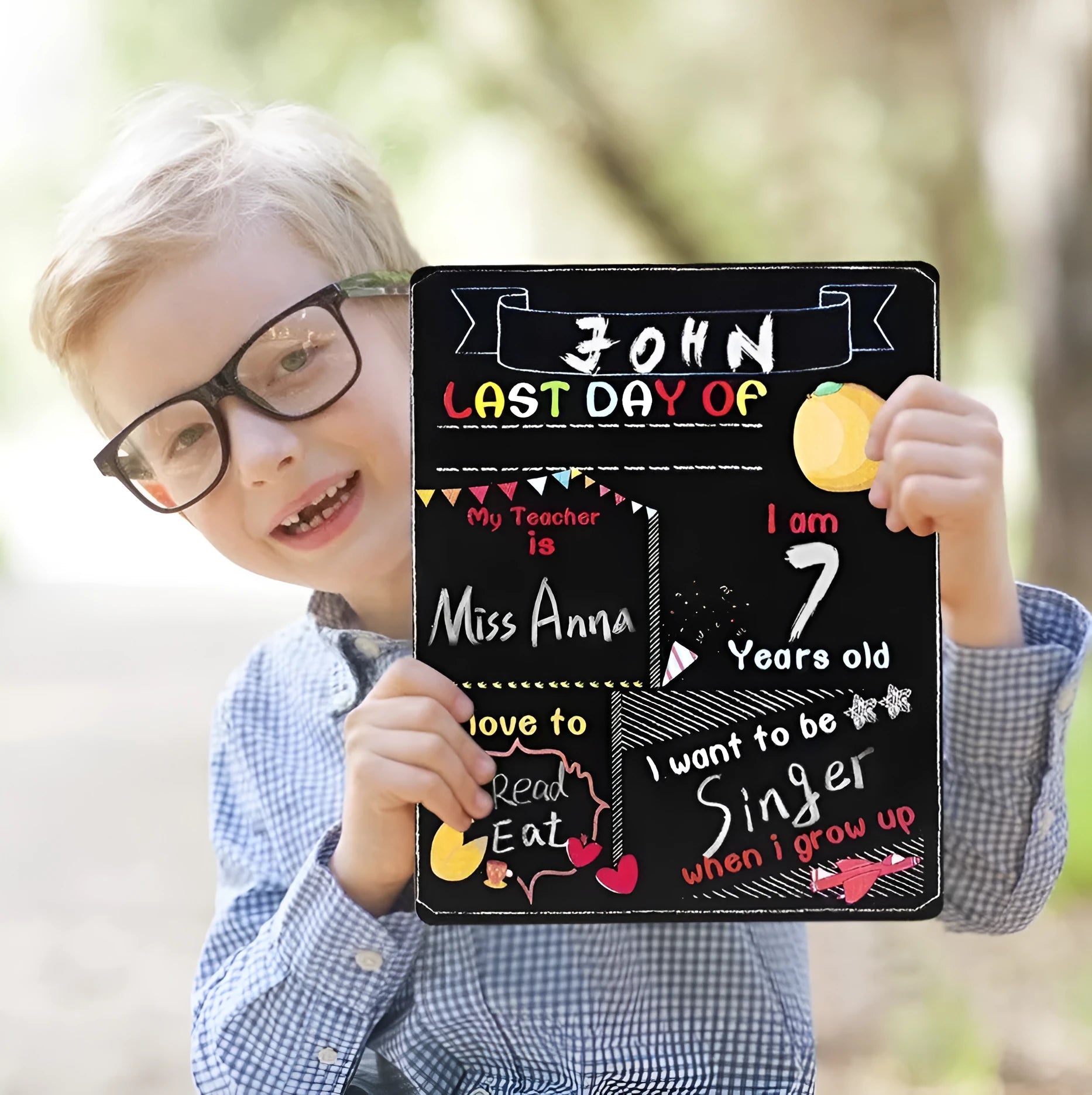 Wooden first day of school blackboard photo prop with modern simplicity design