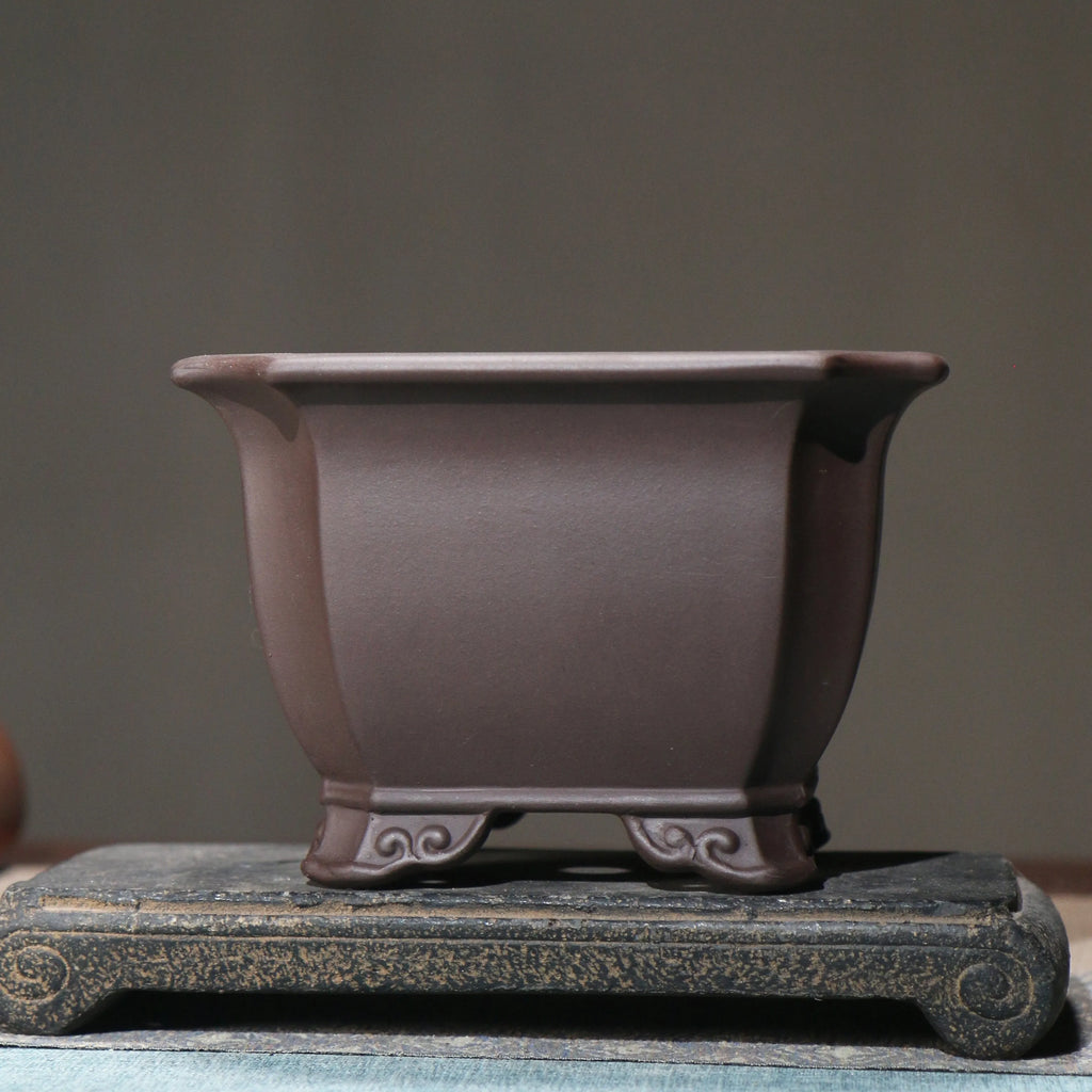 Chinese-style classical indoor bonsai simple purple clay flowerpot in brown, 17x11.5cm