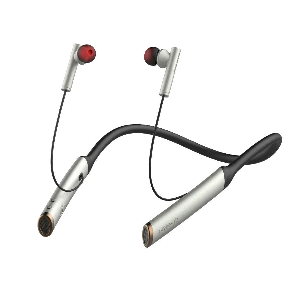 Simple neck hanging Bluetooth headphones in black ABS with earpieces