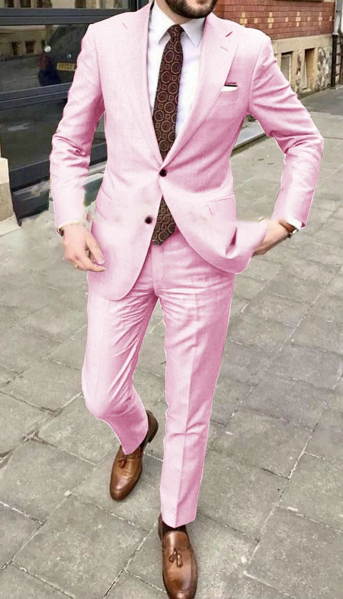 Men's slim fit acetate fibre business suit in multiple colours with two-button jacket and matching trousers