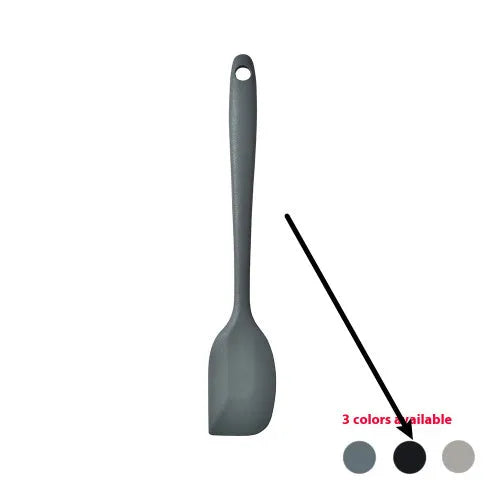 12-piece black silicone kitchen utensil set with tools stored in a rotating countertop storage bucket