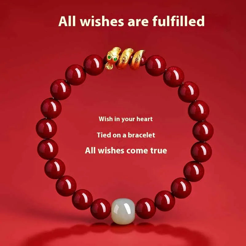 Handmade Chinese zodiac snake bracelet in cinnabar with 6mm and 8mm size options