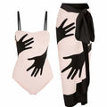 Women's patterned bikini with tulle skirt swimwear set in polyester fabric