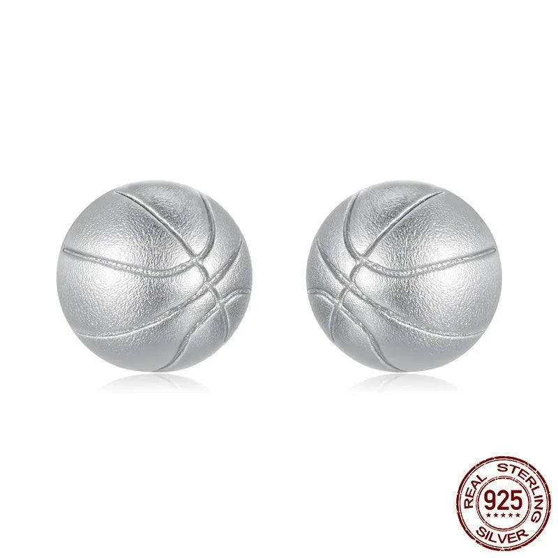 Pair of S925 sterling silver basketball stud earrings with electroplated finish, colour SCE1906
