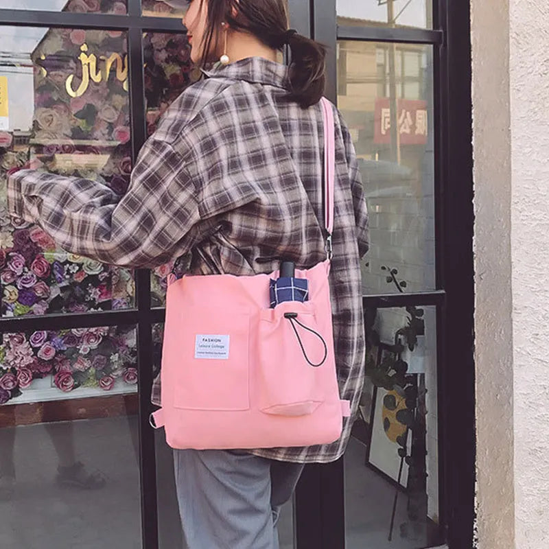 Canvas backpack for women students with pockets Harajuku style shoulder bag