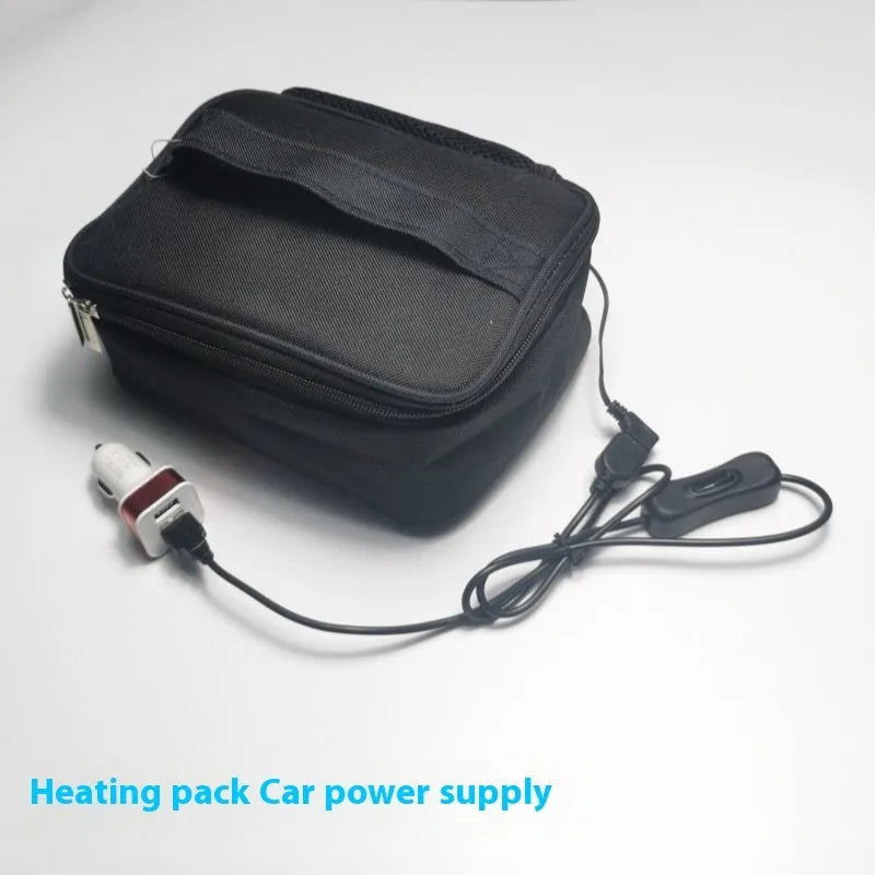 Black USB heating lunch thermal bag with Oxford cloth construction and power connection